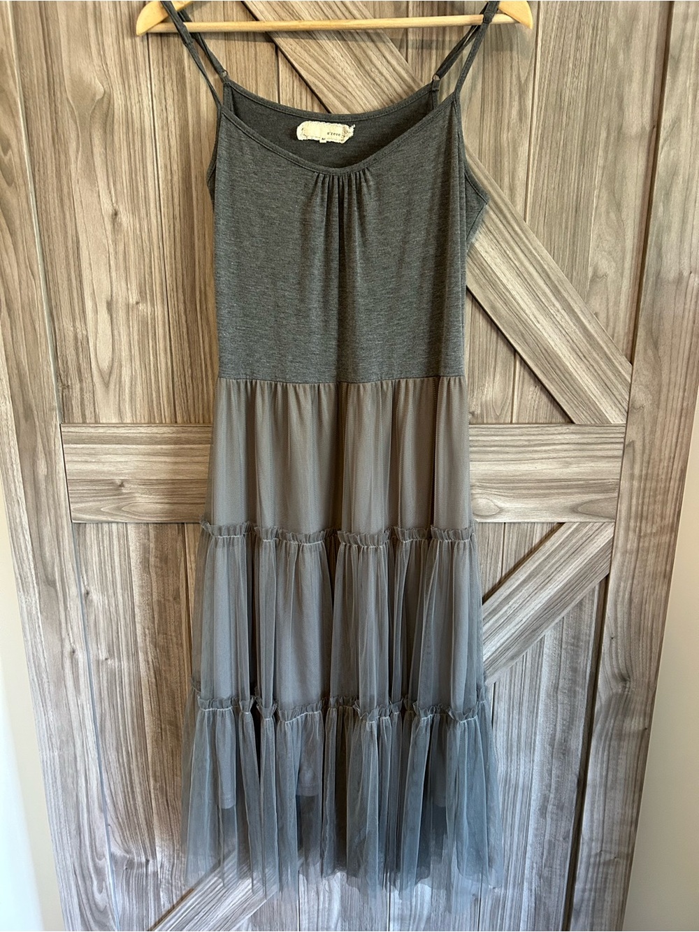 A'reve Charcoal Grey Tiered Tulle Slip Dress - Medium